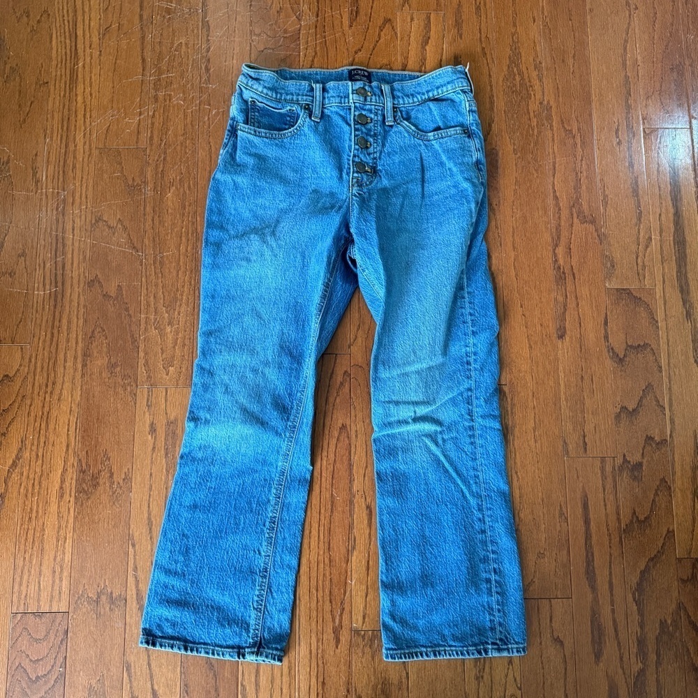 J. Crew Factory Mid-Rise Flare Crop Button-Fly Jeans